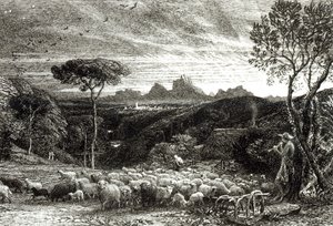 フォールドを開く、早朝、1880 作： Samuel Palmer